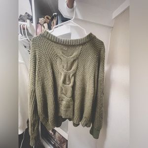 Cable-Knit Olive Green Sweater